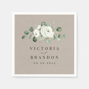 Eucalyptus Greenery white floral rustic wedding Napkin