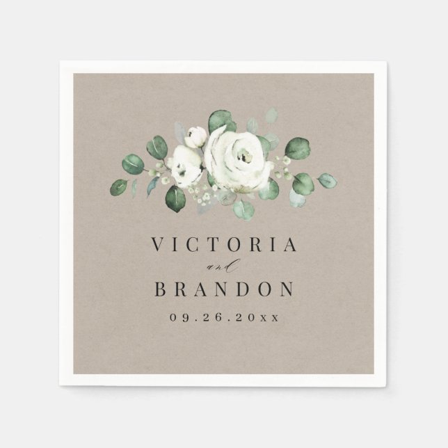 Eucalyptus Greenery white floral rustic wedding Napkin (Front)