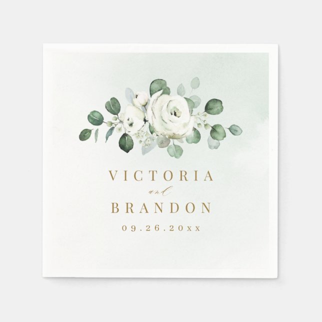 Eucalyptus Greenery white floral rustic wedding Napkin (Front)