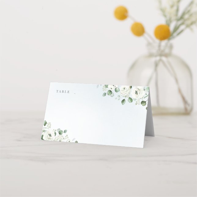 Eucalyptus Greenery white floral rustic wedding Place Card (Front)