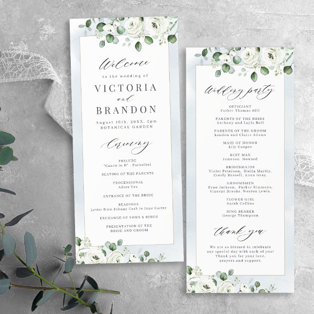 Eucalyptus Greenery white floral rustic wedding Programme (Eucalyptus Greenery white floral rustic wedding Program)