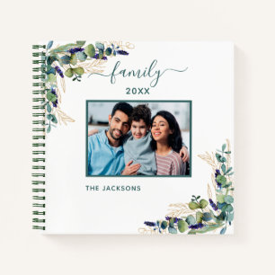 Eucalyptus greenery white name family photo notebook