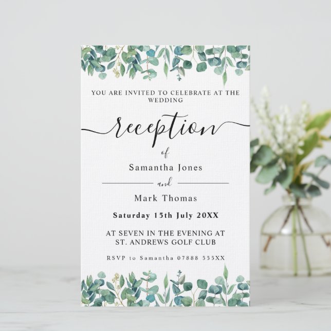 Eucalyptus Greenery White Reception Stationery (Standing Front)