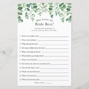 Eucalyptus Greenery Who Knows the Bride Best Game