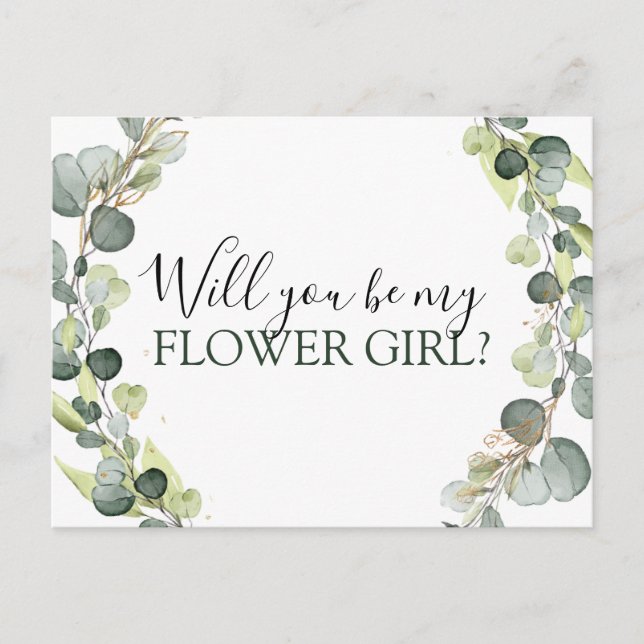 Eucalyptus Greenery Will you Be My Flower Girl Announcement Postcard (Front)