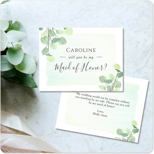 Eucalyptus Greenery Will You Be My Maid of Honour Invitation Postcard (Creator Uploaded)