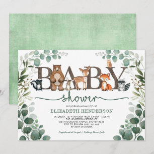 Eucalyptus Greenery Woodland Animals Baby Shower Invitation