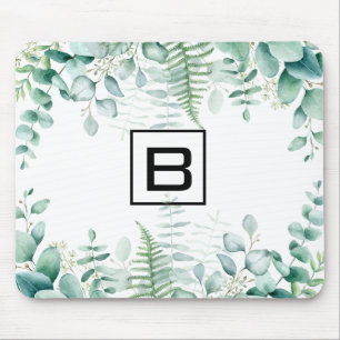 Eucalyptus greenery woodland ferns monogram mouse mat