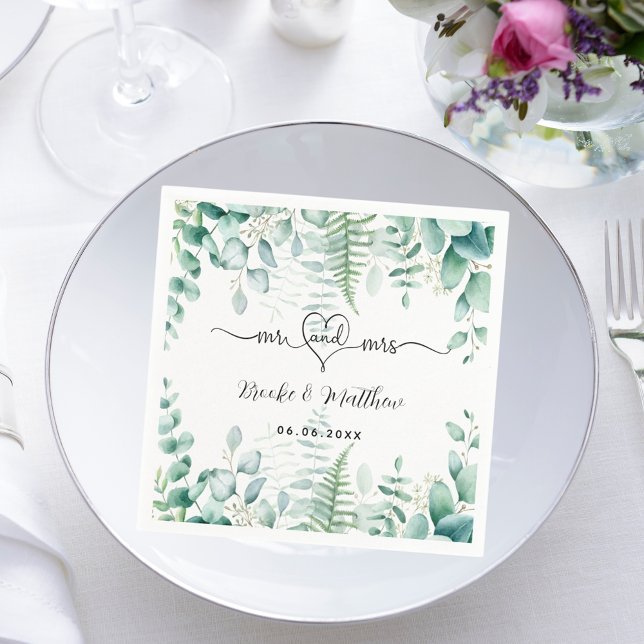 Eucalyptus greenery woodland ferns names wedding napkin (Creator Uploaded)