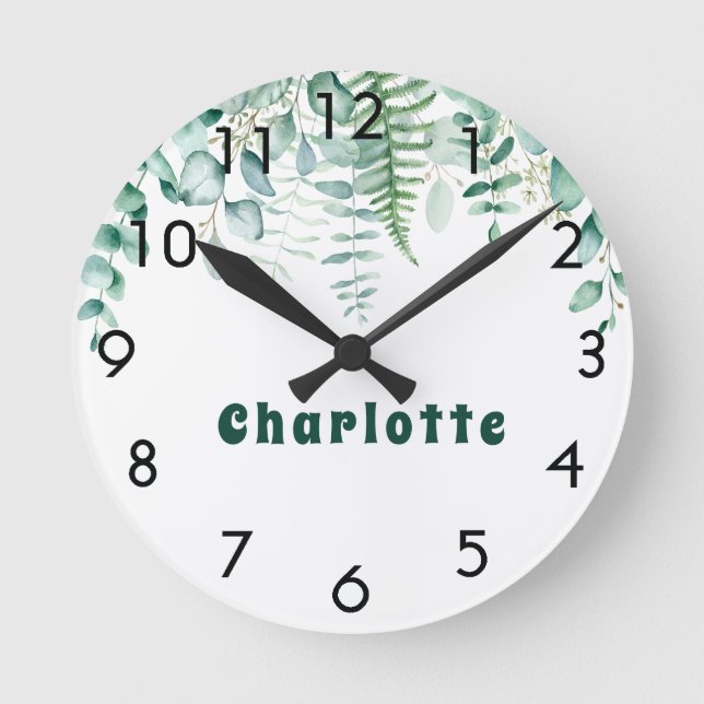 Eucalyptus greenery woodland forest name round clock (Front)