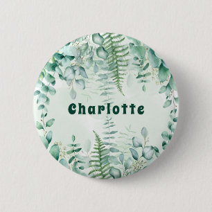 Eucalyptus greenery woodland forest name tag 6 cm round badge