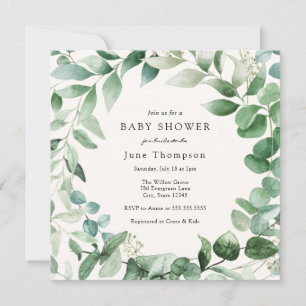 Eucalyptus Greenery Wreath Baby Shower Invitation