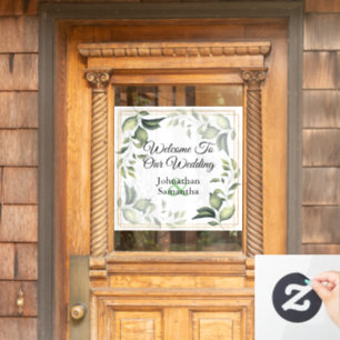 Eucalyptus greenery wreath bridal couple signage window cling