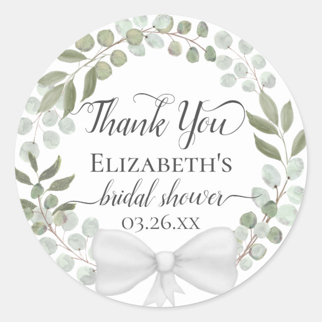 Eucalyptus Greenery Wreath Bridal Shower Thank You Classic Round Sticker (Front)