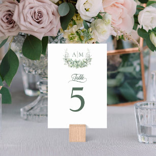 Eucalyptus Greenery Wreath Monogram Wedding Table Number