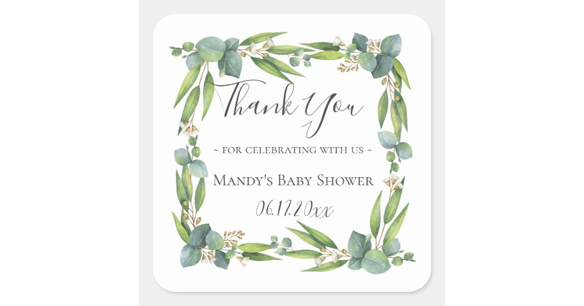 Eucalyptus Greenery Wreath Thank You Square Sticker ...