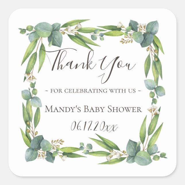 Eucalyptus Greenery Wreath Thank You Square Sticker (Front)