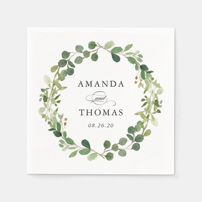 Eucalyptus Greenery Wreath Wedding Napkins (Front)