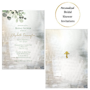 Eucalyptus Grey Gold Texture Bridal Shower         Invitation