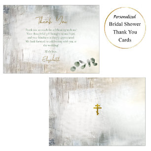 Eucalyptus Grey Gold Texture Bridal Shower Thank You Card