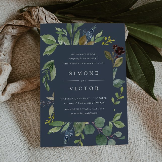 Eucalyptus Grove | Navy & Green Botanical Wedding Invitation (Creator Uploaded)