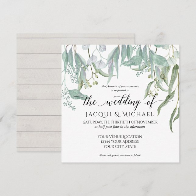 Eucalyptus Grove Rustic Winery Foliage Wedding Invitation (Front/Back)