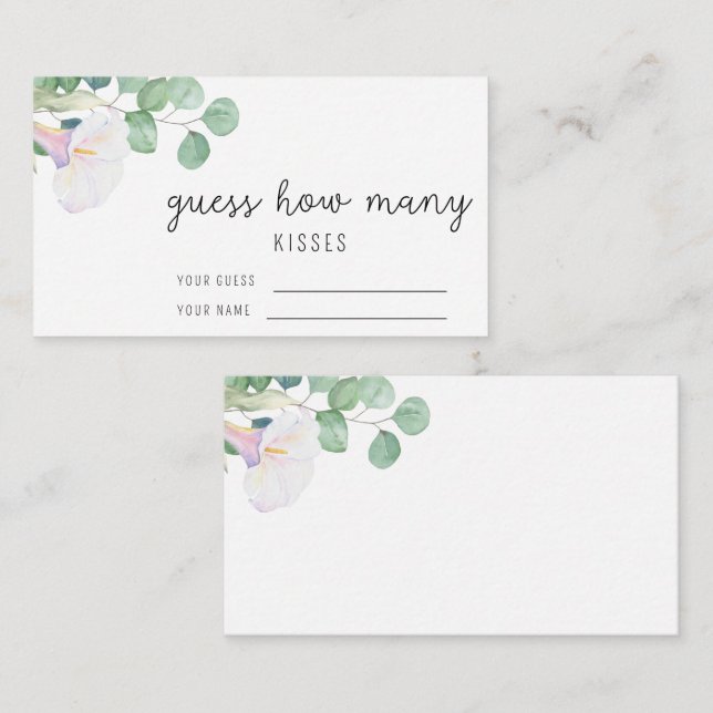 Eucalyptus - Guess how many kisses bridal game Enclosure Card (Front/Back)