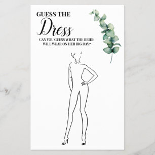 Eucalyptus Guess the Dress Bridal Shower game Card