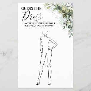 Eucalyptus Guess the Dress Bridal Shower game Card