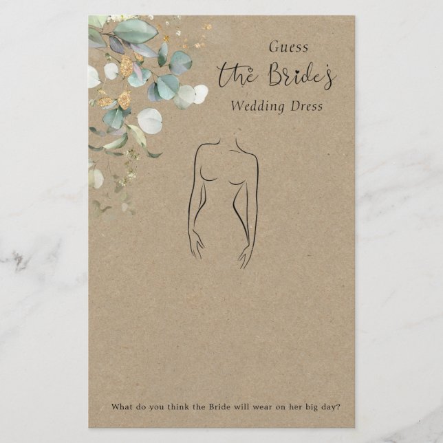 Eucalyptus Guess The Dress Bridal Shower Game Stationery (Front)
