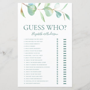 Eucalyptus Guess Who Bridal Shower Game