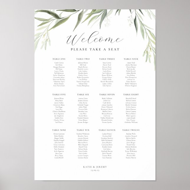 Eucalyptus Gum Leaves Greenery Seating Chart (Front)