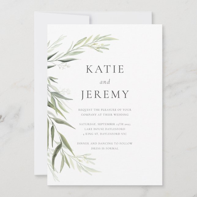 Eucalyptus Gum Leaves Greenery Wedding Invitation (Front)