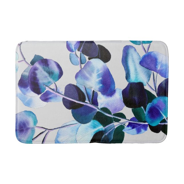 Eucalyptus gum leaves watercolor bath mat (Front)