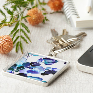 Eucalyptus gum leaves watercolor key ring