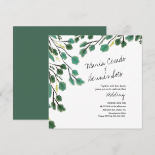 Eucalyptus Hand Drawn Leaf Script Wedding Invitation
