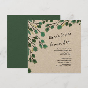 Eucalyptus Hand Drawn Leaf Script Wedding Kraft Invitation