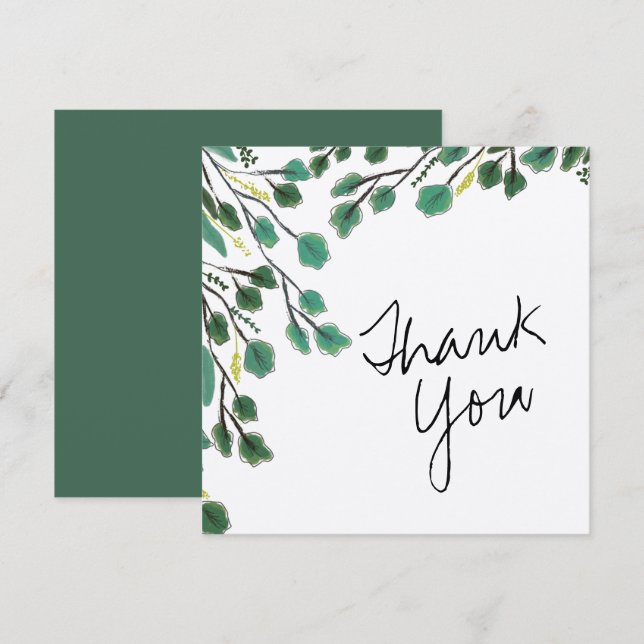 Eucalyptus Hand Drawn Leaf Thank You Card (Front/Back)