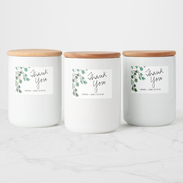 Eucalyptus Hand Drawn Leaf Thank You     Food Label (Bottles)