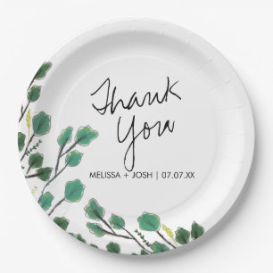 Eucalyptus Hand Drawn Leaf Thank You  Paper Plate