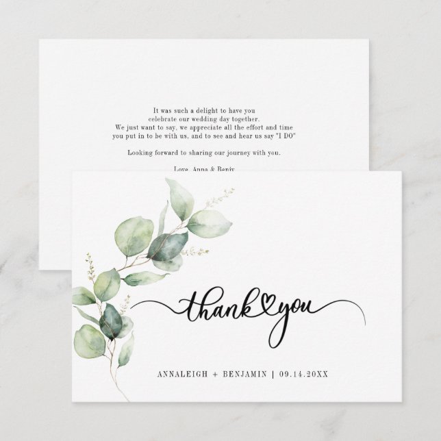 Eucalyptus Hand-Lettered Wedding Thank You Card (Front/Back)