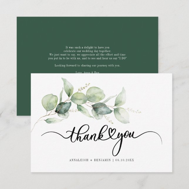 Eucalyptus Hand-Lettered Wedding Thank You Card (Front/Back)
