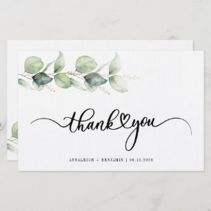 Eucalyptus Hand-Lettered Wedding Thank You Stationery