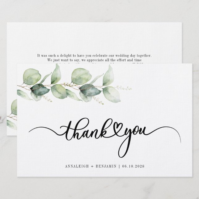 Eucalyptus Hand-Lettered Wedding Thank You Stationery (Front/Back)