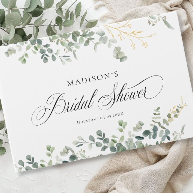 Eucalyptus  Handwriting Script Bridal Shower Guest Book (Personalized Eucalyptus Handwriting Script Bridal Shower Guest Book)