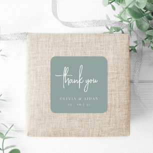 Eucalyptus   Handwritten Script Wedding Thank You Square Sticker