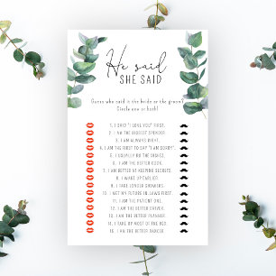 Eucalyptus - He said she said bridal shower game