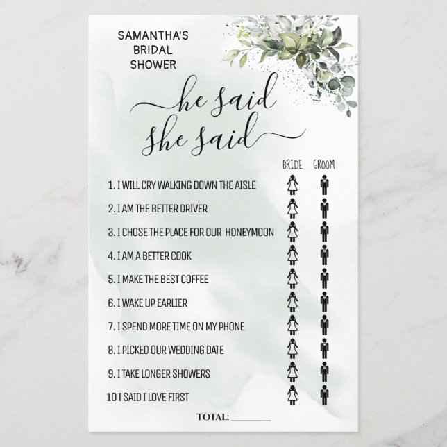 Eucalyptus He said she said shower bilingual game (Front)