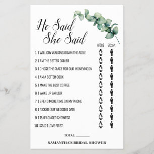 Eucalyptus He said She said Shower game card