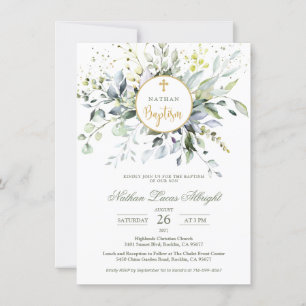 Eucalyptus Herbal Cross Baby Baptism Invitation